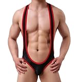 ROSVAJFY Men's One-Piece Suspender Bodysuit Jockstrap Underwear Wrestling Singlet Jumpsuits Breathable Thong Leotard Mankini (Black, One Size)