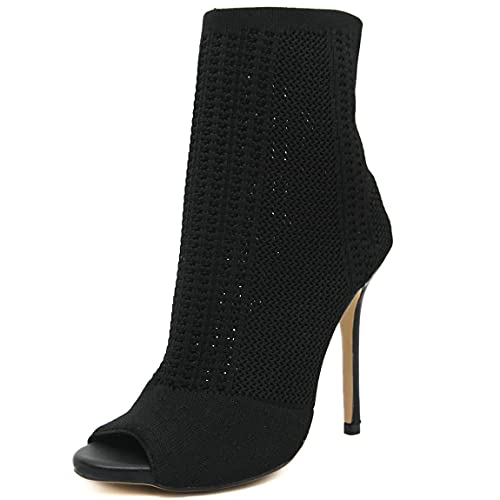 Trendenzy Women's Peep Toe Knit Sock Booties Sexy Stiletto High Heels Ankle Boots3