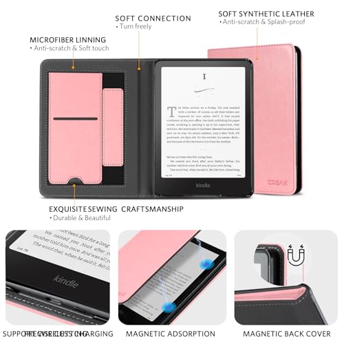 Image of CoBak Stand Case for 7 inch Kindle Paperwhite 12th Gen 2024 and Kindle Colorsoft with Hand Strap - Compatible with iPhone MagSafe, for Samsung /Belkin /Anker Wireless Charging Pads, Durable, Auto Sleep Wake