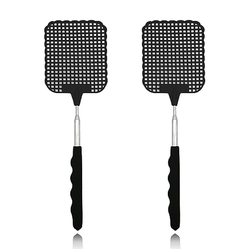 ILamourCar 2 Piezas Matamoscas Extensible, Matamoscas de Plástico, Matamoscas Manual, para Controlar Moscas, Mosquitos, Avispas, Plagas (Negro)