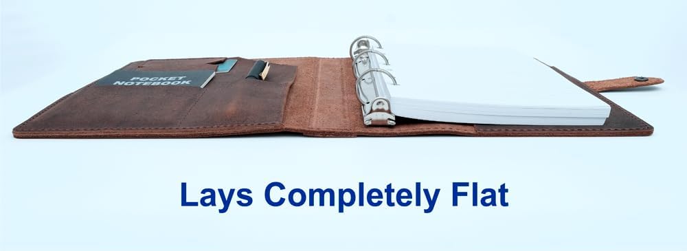 Fan&Ran Lined Leather Journal, 100 Sheets of College Ruled Paper 5.5"x8.5", 1" 3-Ring Mini Binder, Interior Pockets, Refillable