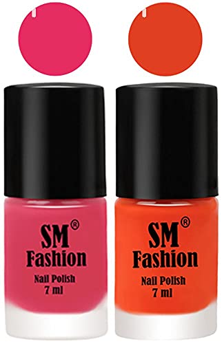 Image of Long Lasting Nail Polish | Nail Paint Combo 7 ml Each) - Set of 2 Dark Rose Pink-Reddish Orange