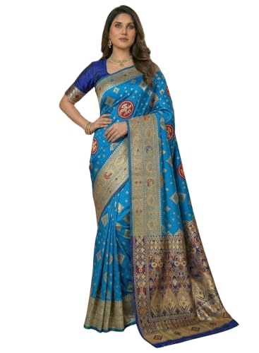 Image of C J Enterprise Women's Pure Soft Silk Saree With Blouse Piece For Wedding (Diamond-Patola)