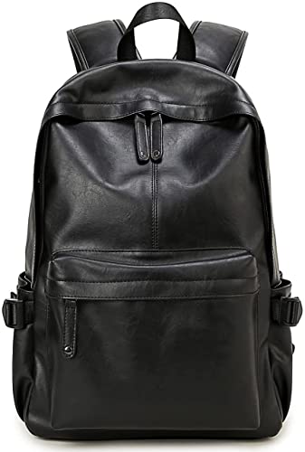 Baosha BP-20 Unisex PU Leder 15.6 Zoll Laptop Rucksack College Studenten Schultaschen für Jugendlich Jungen und Mädchen Outdoor Travel Backpack Schwarz