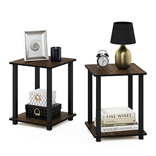 Furinno SIMPLISTIC Side Table Set of 2, 2-Tier Square Modern End Table, Nightstand, Night Stand, Bedside Table, Toolless Assembly, for Living Room, Bedroom, Columbia Walnut by Furinno - Used condition - US$24.51