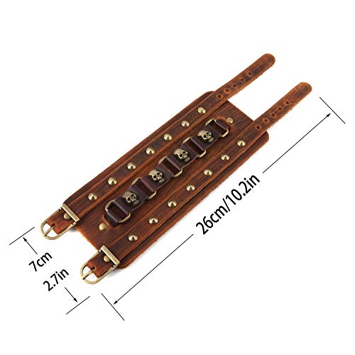 STWTR Men's Wide Cuff Wristband Punk Rock Motorbike Wide Belt Leather Bracelet2