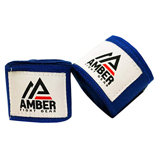 Amber Fight Gear Semi Elastic Professional 180” Hand Wraps With Hook And Loop Closure For Boxing Kickboxing Muay Thai Mma For Men And Women – 1 Pair (Blue) #TOP1