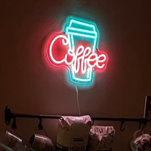 Image of Led Neon Sign Dimmable Acrylic Coffee Neon Signs for Shop Salon Home Bar Decor,Decorative Glow Signs for Room Pub Club Party Decoration,Usb Powered(Ice Blue+Red)