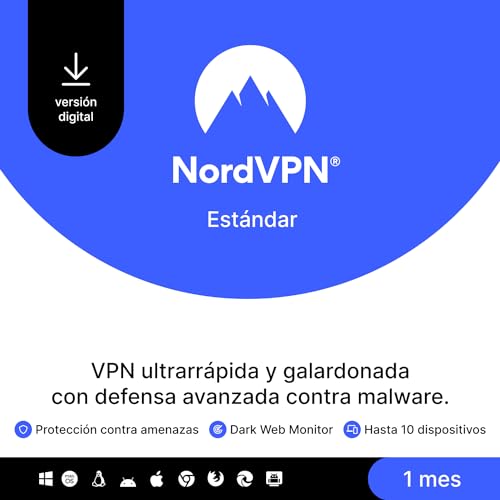 NordVPN Estándar, 10 dispositivos, 1 Mes, VPN y Ciberseguridad, Código Digital