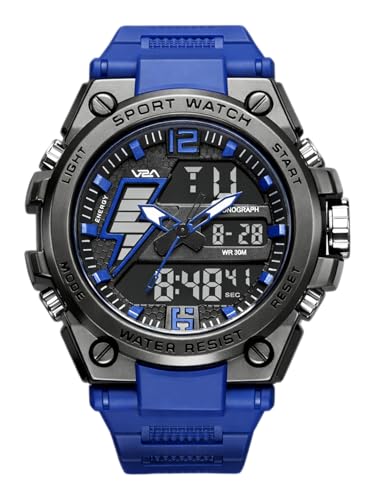 Image of V2A Stryke 45mm Analog Digital Sports Watch for Men | Hybrid Layered Dial | Alarm Stopwatch Backlight Day Date | TPU Strap | 30M Water Resistant | Gift for Mens