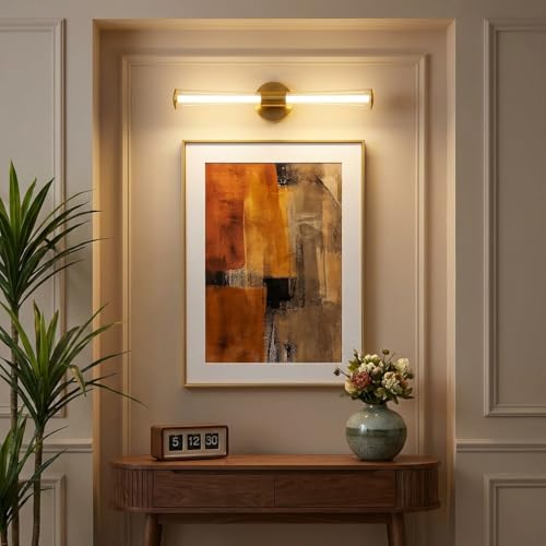 Image of 3-Color LED Gold Tube Mirror Light for Bathroom & Wash Basin | Modern Wall Mounted Vanity Light | Decorative Picture Light for Bedroom, Dressing Table & Wall Art