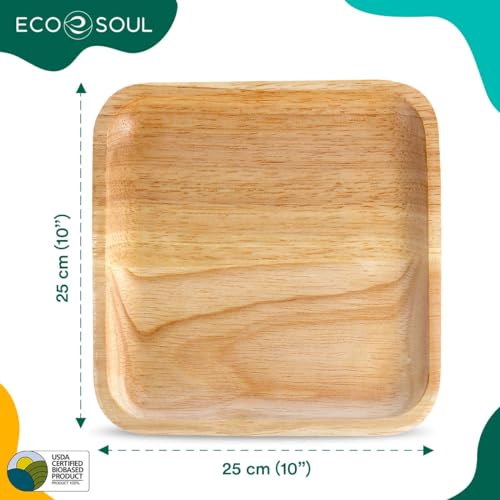 ECO SOUL 25 Palm Leaf Plates 10”(25cm) Square Large Bamboo Plate I Eco Friendly, Biodegradable, Compostable Heavy-Duty Plate - Image 2