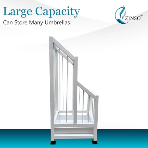 Image of ZINSO Umbrella Stand | Multipurpose Metal Black Rack | Storage Bucket for Umbrellas, Sports Equipment with Detachable Drip Tray | Easy to Clean | Made in India (No Wheels, White)