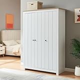 [en.casa] Kleiderschrank Vasand Schrank mit 3 Türen Schlafzimmerschrank 175 x 120 x 52 cm Garderobenschrank 2 Kleiderstangen 3 Ablagefächer Weiß/Eicheoptik