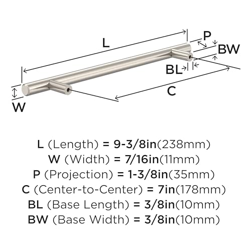 Image of Amerock 7 inch Bar Pulls Sterling Nickel Drawer Pull | 7 inch (178mm) Center-to-Center Mounting Distance and 9-3 /8 inches Overall Length, Durable Carbon Steel Cabinet Hardware