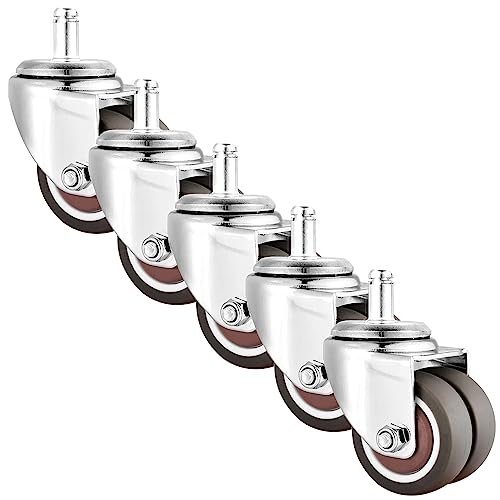 オフィスチェア交換用キャスターホイール 2インチ 5個パック、ソケットタイプ取り付けステム M11×22mm スイベルキャスター、2列サイレントTPEラバーキャスター、耐荷重440ポンド。