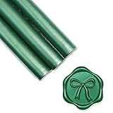 UNIQOOO Mailable Glue Gun Sealing Wax Sticks for Wax Seal Stamp - Metallic Botanical Green, Great for Birthday Cards, Wedding Invitations, Envelope, Snail Mail, Wine Package, Xmas Gift Idea, Pack of 8