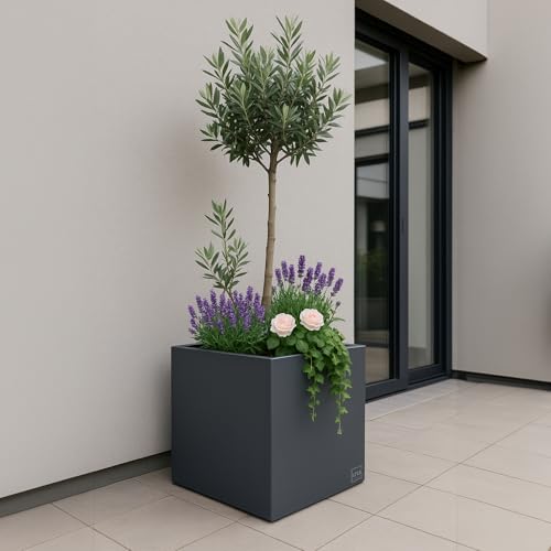 Pot de fleurs anthracite rectangulaire en métal résistant UNUS - 3