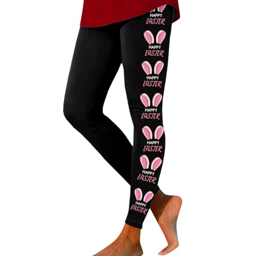 Easter Day Rabbit Carrot Eggs Print Yoga Pants High Waisted Leggings Tummy Control Soft Gym Fitness Girl (#Pink, XL)