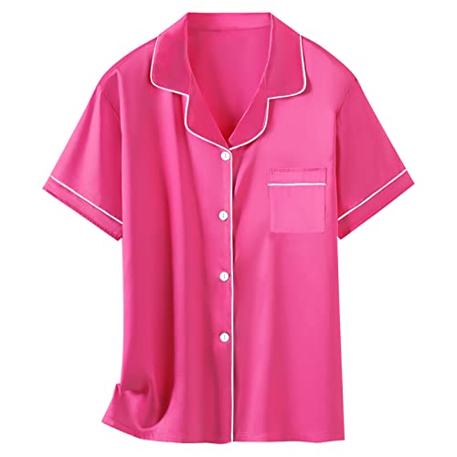 Image of Schbbbta Girls Womens Pajamas, Satin Silky Pjs Set Kids 2Pcs Button-Down Nightwear Sleepwear Gift for Mommy and me
