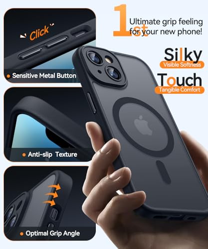 Image of CANSHN Magnetic for iPhone 14 Plus Case, Upgraded [Full Camera Protection] [Compatible with Magsafe] [Translucent Matte] Shockproof Protective Phone Case for iPhone 14 Plus 6.7 inch - Black