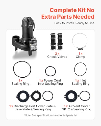 VEVOR Sewage Pump System, 1/2 HP, 4800 GPH Cast Iron Sewage Pump with Basin Kit, 120 Volt, Automatic On/Off Outdoor Water/Seepage Collection and Removal System with Float Switch, 2\" Discharge, Black - Thumbnail 6