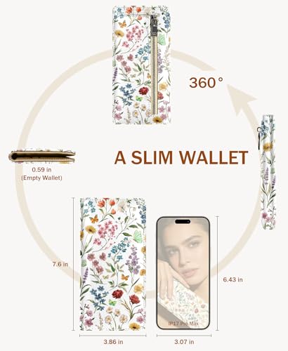 Image of Immaturus Flower Womens Wallet RFID Blocking Slim Thin Credit Card Holder | Long Bifold, 11 Card Slots, Cash Purse, Zipper Coin Pocket, Travel Clutch Billfold, PU Leather, ID Window, Ladies Woman Gift