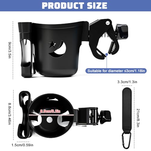 Miniatura 2 de Huucozn Portavasos Para Cochecito Universal, Sujetavasos Carrito Para Bebé Con 2 Ganchos Ajustables, Porta Botella Cochecito, Soporte Para Botellas Y Tazas Para Sillas De Paseo De Ruedas Y Bicicletas