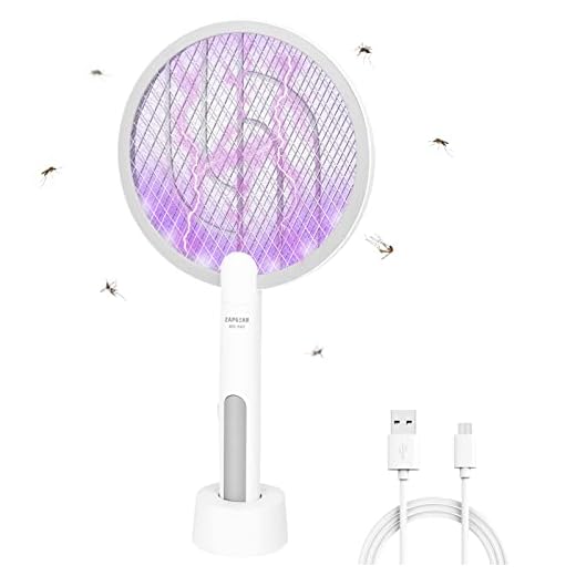 Bug Zapper, ZAPGEAR USB Rechargeable Electric Fly Swatter, 1200mAh with Charging Base, Home Night Lamp, 3000 Volt Mosquito Zapper, Indoor Mosquito Killer & Insect Killer Against Flies, Moths (Medium)