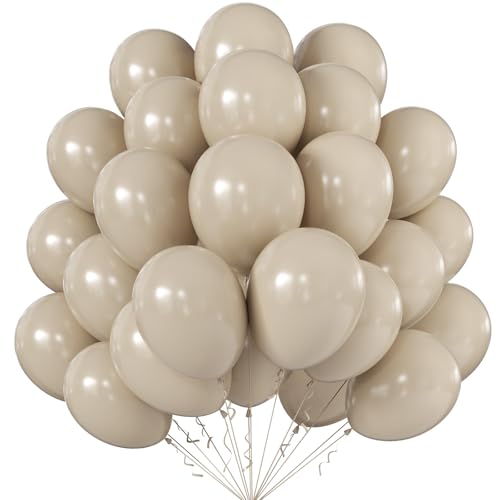Image of KALOR 12 Inch Retro White Sand Balloons, 50 Pcs Latex Helium Balloons for Kid's Birthday Party, Baby Shower, Wedding, Graduate Party Decorations
