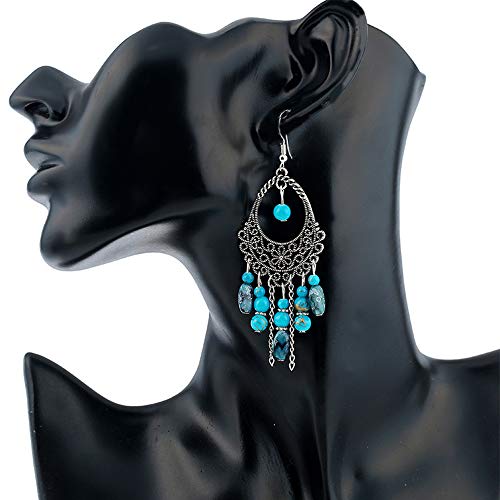 Turquoise 3pcs Set - a Turquoise Necklace a pair of turquoise pendant tassel earrings, a stretchable turquoise braceleta… - Image 4