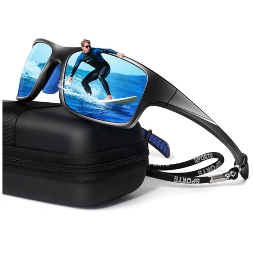 LINVO Polarised Sports Sunglasses for Men,Thick Square Wrap Around 100% UV400 Protection Sun Glasses for Driving Fishing