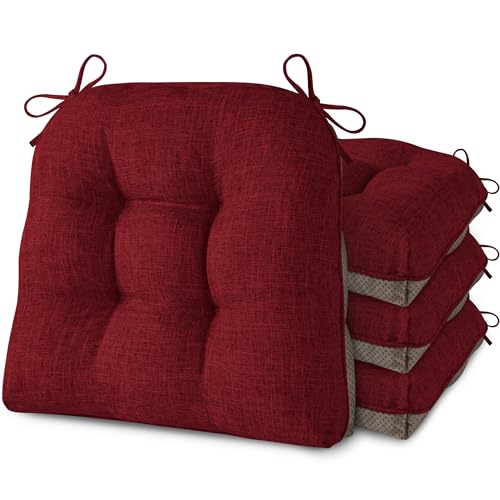 Image of AddGrace Chair Cushions for Dining Chairs Set of 4 Kitchen Seat Cushions with Ties and Non Slip Backing Tufted Indoor Seat Pad for Kitchen Dining Room 18 inch x 17 inch x 3 inch Burgundy