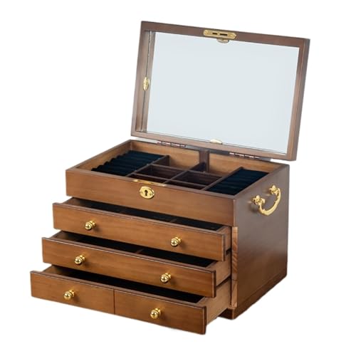 Boîte de bijoux en bois solide multicouche à grande capacité pour colliers