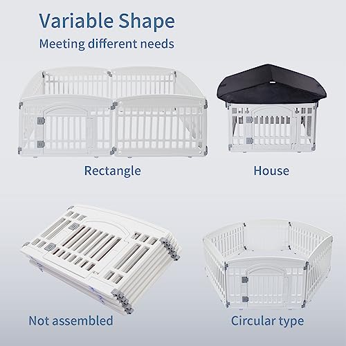Pet Playpen Foldable Gate for Dogs Plastic Puppy Exercise Pen with Door Portable Indoor Outdoor Pets Fence Puppies Folding Cage 4 Panels House Supplies (6*Playpen White Roof with Cover) Pet Playpen Foldable Gate for Dogs Plastic Puppy Exercise Pen with Door Portable Indoor Outdoor Pets Fence Puppies Folding Cage 4 Panels House Supplies (6*Playpen White Roof with Cover)