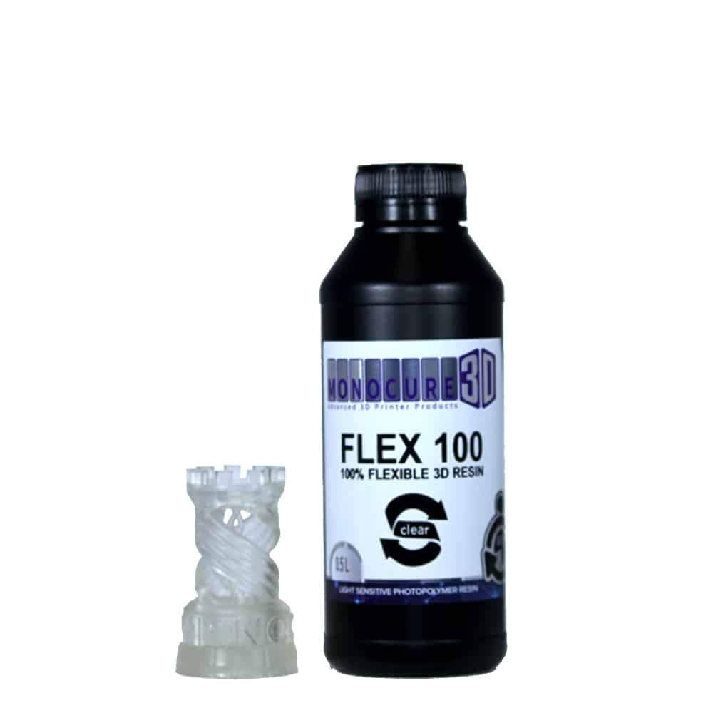 Monocure 3D Rapid FLEX100 3D Resin for Low Power UV 3D Printers (Clear, 500ml)