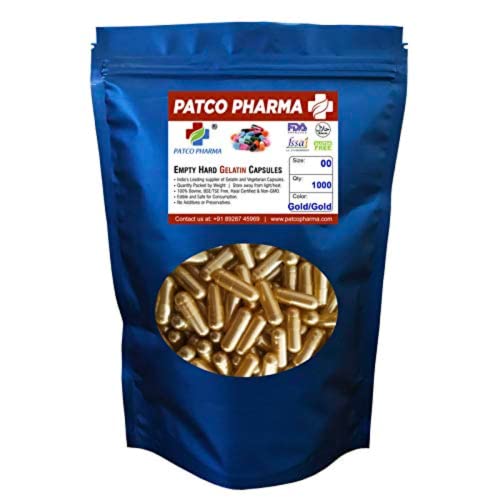 Image of Patco Pharma - Size 00 Golden /Golden Empty Gelatin Pill Capsule - Gluten Free /Halal Certified | DIY Powder Filling (Pack of 1000)