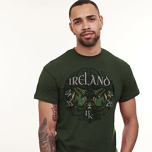 Patrick Francis Irish T-Shirt Men, Celtic Book of Kells Green Tee Design, 100% Cotton Short Sleeve2