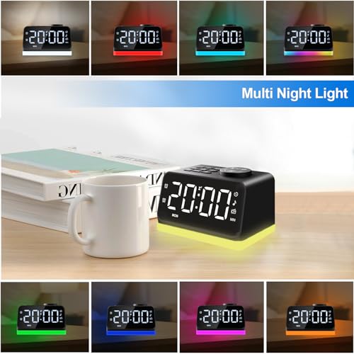 image for JALL Digital Alarm Clock with FM Radio for Bedroom, 8 Colors Night Lig