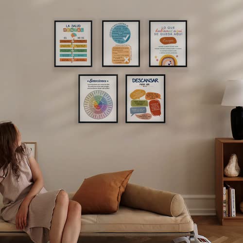 Loluis Mental Health Educational Poster, Therapy Counselor Office Classroom Wall Art Decor, Set 9 Pcs Spanish Mental Health Poster (8 X 10 Inches Unframed, 9 Pieces) #TOP4