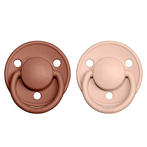 Image of BIBS De Lux Baby Pacifier 2-Pack | Made in Denmark | BPA Free Dummy Soother, Round Nipple. Silicone, OneSize (0-36 Months), Woodchuck /Blush