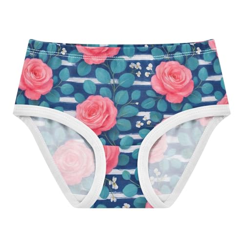 Joisal Pattern Toddler Girls Underwear 2t Cotton Panties for Girl Eucalyptus Leaves Pink Roses Stripe Briefs Kids Undies