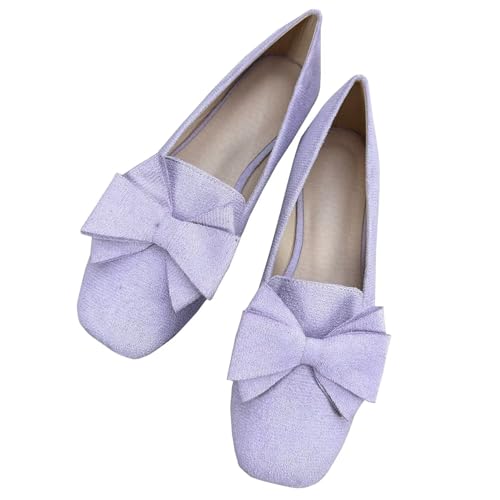 Image of WENJIAZHIZHI Square Toe Bow Ballet Slip-On | Classic Suede Finish,Chic Bow Detail,Effortless Everyday Style,Wedding Party Office,Plus Size Available