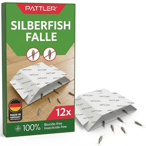Pattler Silberfischfalle mit Sichtfenster 12 Stück. Giftfreie Klebefalle zum Silberfische bekämpfen & Papierfische bekämpfen Diskrete Silberfisch Köderdose Lösung für Bad Küche und Keller