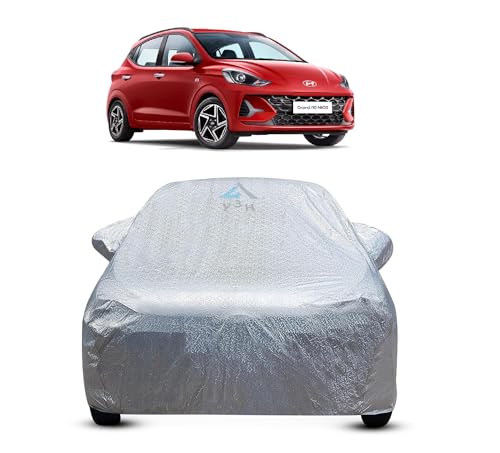 Image of Y3H 100% Waterproof Car Cover Compatible with Hyundai I10 Nios (Model : 2019 Onwards) Custom Fit Body Covers with Mirror Pockets | Color : Metalic Silver
