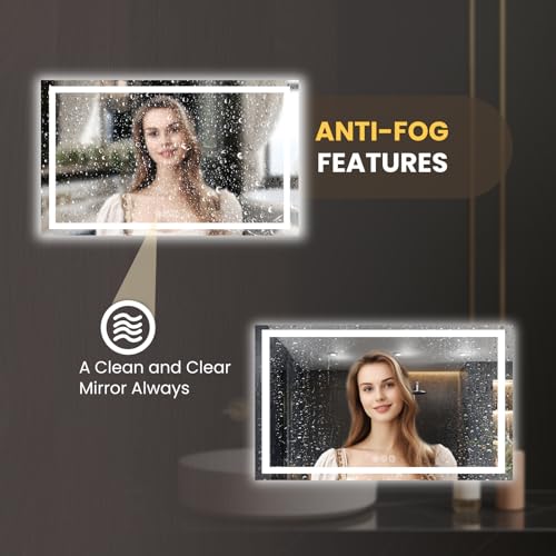 Image of LOAAO 62 inchx36 inch LED Bathroom Mirror with Lights, Anti-Fog, Dimmable, Backlit + Front Lit, Lighted Bathroom Vanity Mirror for Wall, Memory Function