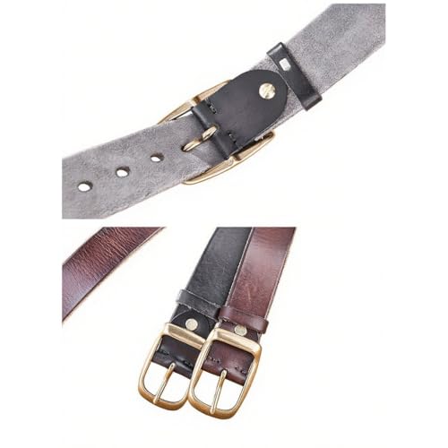 Men's Vintage Copper Pin Buckle Belt Top Layer Cowhide Thickening Long Size Genuine Leather Belt Gift4