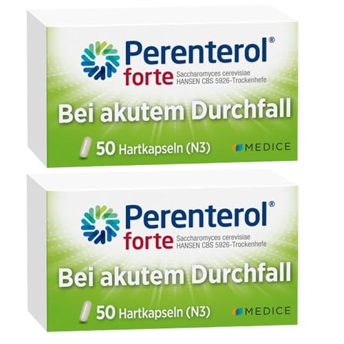 Perenterol forte 250 mg 2x 50 Kapseln - Durchfall Medikament zur Vorbeugung & Behandlung von akutem Durchfall - entzündungshemmend - verhindert übermäßigen Flüssigkeitsverlust
