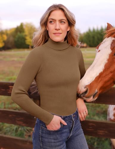 Image of ZESICA Women's Turtleneck Long Sleeve Shirts 2026 Spring Trendy Tops Slim Fitted Ribbed Knit Basic Casual Sweater