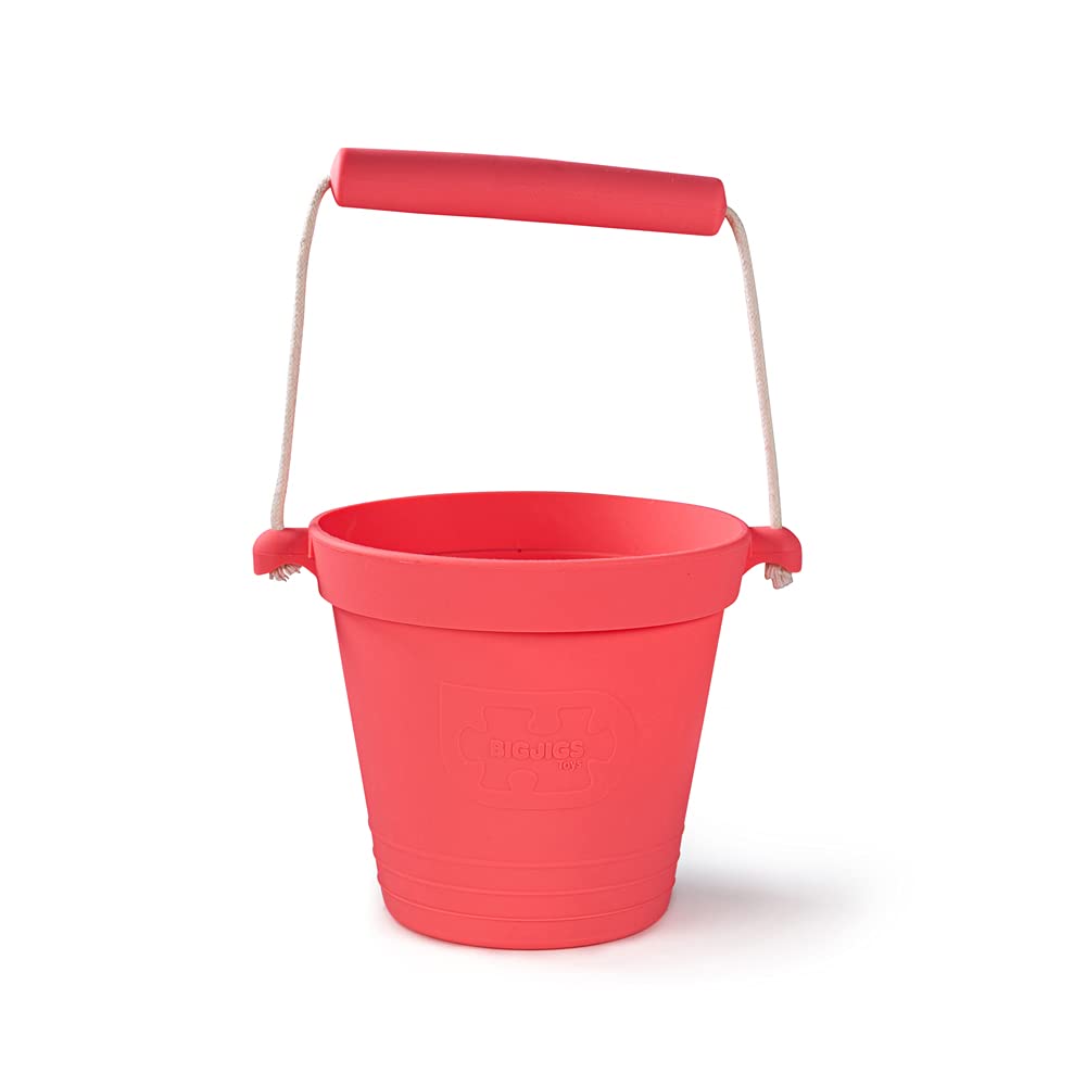 Bigjigs Toys Adventure Collapsible Bucket (Coral Pink) - Silicone Bucket for Sandpit, Holiday Toys for Toddlers, Quality Sand and Water Toys — image 1